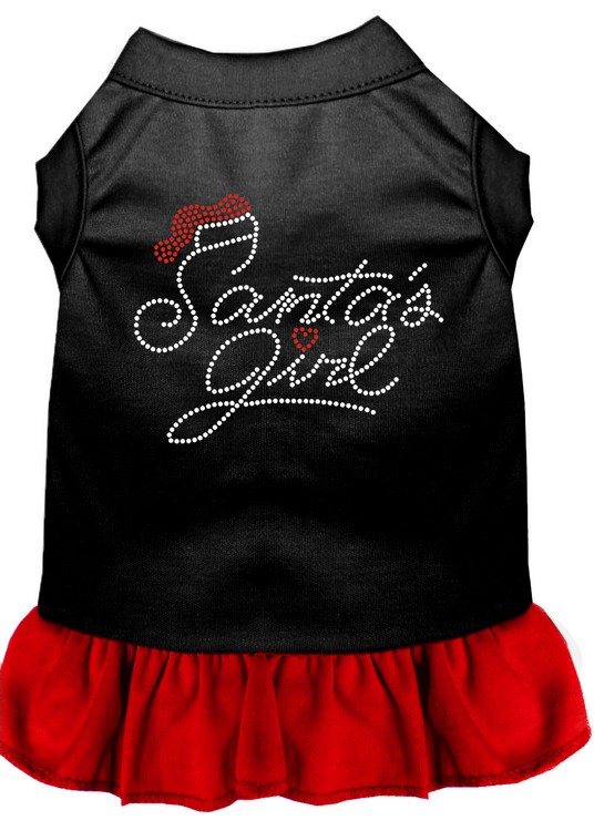 Santa's Girl Rhinestone Dog Dress Black with Red Med